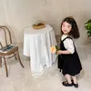 Camicia bianca estiva da bambina a maniche corte e vestito sottoveste nero Completi abbinabili per neonata 210508