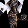 Bow Ties Hi-Tie Gold Gold Paisley Silk Wedding Tie للرجال مصمم أزياء Cufflink Handky Gift Necktie Partybow Bowbow