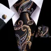 Pañuelos de lazo Hi-Tie Black Gold Paisley Seda Corbata de boda para hombres Handky Cufflink Diseñador de moda Regalo Corbata Business PartyBow BowBow