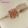 ELSIEUNEE 18K 로즈 골드 컬러 Morganite 다이아몬드 반지 여성을위한 솔리드 925 스털링 실버 결혼 반지 패션 파인 쥬얼리 선물 211217