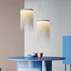 현대 펜 던 트 조명 부엌 식당 침실을위한 실버 체인 램프 LED 실내 조명기구 간단한 광택 홈 장식