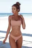 Verano mujer sólido Bikini conjunto Push-up sujetador sin relleno traje de baño triángulo bañista traje de baño de talla grande traje de baño 210621