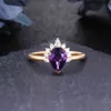 14K Solid Gold 1.26CT Bonkre / Drop Cut Natural Amethyst Engagement Wedding Ring 2021 Hotsale Unikalny luksusowy pierścień rocznicy