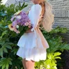 Summer Women White Mini Sexy Backless Lace Up Tunic Beach Dress 210415