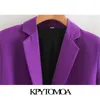 KPYTOMOA Kadınlar Moda Ofis Giyim Temel Blazer Ceket Vintage Uzun Kollu Cepler Kadın Giyim Şık 211019 Tops