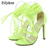 Eilyken Sexy Thin High Heels Women's Ankle Cross-Strap Sandals Fashion Fluorescent Green Open Toe Stiletto Party Ladies Shoes Y0305