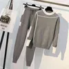 Sets Woman Sweater Suits Knit Casual Tracksuits Crewneck Pullovers+Drawstrings Elastic Pants Two Piece Sets Female Outfits 800E 210727