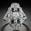 Cluster ringen luxe witte steen voor vrouwen bruiloft cadeau donkerblauw zilveren ring mode sieraden bague femme meisje anillos mujer z5t572