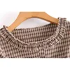 Frühling Vintage Süße Nette Mädchen Rüschen Plaid Puff Sleeve College Stil Lange Kurze Blusen Hemd Crop Tops Frau 210514