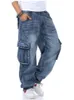 Calça jeans masculina folgada, hip hop, com vários bolsos, skate, carga, tática, calça de corrida, plus size 44270f