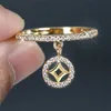 Wedding Rings Cute Female Crystal Round Pendant Ring Promise Gold Silver Color Engagement Charm Zircon Stone For Women