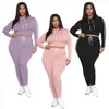 3xL 4XL 5xL女性プラスサイズトラックスーツフォール冬服JOGGER SUITS長袖衣装ブラックスウェットフード付きパーカートリートスーツフード付きパーツセット6302-2