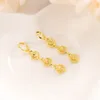 24 k Yellow Fine Solid Gold 3 Heart Dangle & Chandelier connect lengthening Earrings Women Great Love Trendy fashion Jewelry Tall 258t