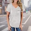 T-shirt femme chemise imprimée dames rayé col en v haut pour femme décontracté navettage plein coton mignon hauts basiques manches courtes grande taille