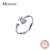 Belle étoile de mer bleu coquille ronde Zircon 925 en argent Sterling ouverture bague pour les femmes Simple fête bijoux fins 210707