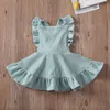 FocusNorm 7 Kleuren Kids Baby Meisjes Zomer Mooie Jurk ruches Mouwloze Solid Knielengte A-lijn Jurk Sundress Outfit 6m-5Y Q0716