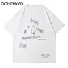 Gonthwid Tshirts Streetwear Casual Gothic Punk Rock Cartoon Devil Print Kortärmad T-shirts Bomull Hip Hop Harajuku Tees Toppar 220312