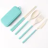 Folding Bestick Set Avtagbar Knivgaffel Spoon Chopsticks Creative Wheat Straw Portable Picnic Tool YL538