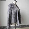 Vinter Höst Kvinnor Real Fur Coat Kvinnor Kvinna Stickad Kanin Coats Jacka Casual Tjock Varm Fashion Slim Overcoat Kläder 211110