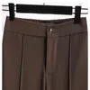 Women's Fashion Brown Oversize Wide Leg Pants Vintage Autumn High Waist Pant Loose Office Ladies Trouser Female Clothes 211124