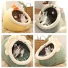 Cute Cat Bed With Warm Soft Mat Lovely Cat House Cute Pet House For Cats Or Small Dogs Half Hooded Anti-Slip Machine Washable 210722