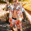 Tute da uomo Moda uomo hawaiano Stampa da uomo Set manica corta Estate Camicia floreale casual Spiaggia Abito a due pezzi 2021 Imposta 5X
