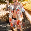 Survêtements pour hommes hommes mode hawaïenne hommes impression ensemble à manches courtes été décontracté chemise à fleurs plage deux pièces costume 2021 ensembles 5X