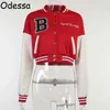 Odessa Winter Long Sleeve Woman Baseball Jacket Faux Leather Y2K Varsity Bomber Crop Women's Jackets Coats 220105