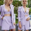 Moda Mulheres Terno Conjuntos Outono Manga Longa Cardigan Blazer Shorts Sólido 2 Peças Calças Lady Casual Surns curto