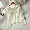 Ezgaga Sweater Women Lovely Turn-Down Collar Long Sleeve Pullover Lace Up Sweaters Solid Student Knitted Tops Fashion 210430