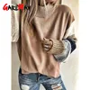 Color Block Sweater Female Autumn Jumpers Loose Long Sleeve O-neck Knitted Striped Oversized Fluffy Pullover Women 210428