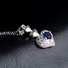 925 Sterling zilveren ketting sieraden set bruiloft romantische blauwe zirkoon kristal hart hanger oorbellen mode