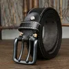 Belts 3.8cm Wide Vintage Men's Belt Cowhide Genuine Leather Black Double Needle Buckle Thread Jeans Fashion Male Strap