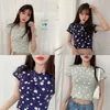 Manga Short Summer Malha Basic Impressão T-shirt Casual Funny Tee-Shirt Feminino Tops Mulheres Skinny Slim 210417