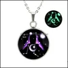 Wisiorek Naszyjniki Wisiorki Biżuteria Glow W Dark 12 Znak Zodiaku Dla Kobiet Mężczyzn Ze Stali Nierdzewnej Horoskop Szkło Cabochons Łańcuchy Moda