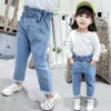 Jeans per ragazze Jeans strappati Jeans per bambini a vita alta Infantil Stile casual Vestiti per ragazze Autunno Inverno 210412