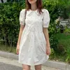 Korjpaa Kvinnor Klänning Sommar Koreanska Chic Åldersreducerande Söt Baby Krage Broderier Blommor Dubbelbröst Loose Vestidos 210526