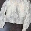 Camisa con lazo de retazos calado para mujer, blusa blanca dulce de manga larga con solapa, ropa de moda para mujer, primavera 210524