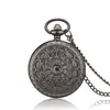 Vintage Men Pocket Watch Retro Bronston Rund Form Spindel Web Mönster Klockor Med Kedjehalsband