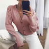 Gebreide roze Koreaanse trui vesten vrouwen vintage solide vrouwelijke zachte grijze top herfst winter causale vest 210427