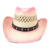 Berets 100 ٪ Weave Straw Women Western Western Cowboy Hat مع شرابة Ribbion Lady Beach Sun Sombrero Cap Mesh Cowgirl Size 58cm