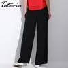 Tataria losse zwarte causale broek vrouwen kantoor hoge taille dames broek brede dames zomer been pantalones mujer 210514