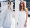 Praia vestido de noiva chique pescoço quadrado mangas nupcial gon com capa destacável simples vestidos de noiva vestido de noiva mariage