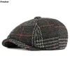 Berets 2022 Winter Flat Cap Wool Wool Vintage Octagonal Hat Man Cabbie Plaid Ivy Ear Male Sboy Top Grade Beret Caps