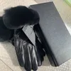 Brand sheepskin gloves and wool-lined mobile phone touch screen rabbit skin cycling warm five-finger gloves