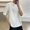 IEFB Summer Asymmetric Neck Ice Silk Black And White Solid Color Basic Short Sleeve Men's T-shirt Trendy Tee Top 9Y7381 210524