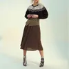 DEAT New Spring And Summer Fashion Casual Waist Cover Color Matching Press Half Thin A-line Pleated Skirt Women SJ940 210428