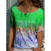 여성 캐주얼 느슨한 탑스 패션 플러스 사이즈 의류 여름 둥근 넥 기하학적 인쇄 반팔 T 셔츠 블러 슨 Damen 210623