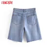 Women Elegant Blue Jeans Middle Tassels Zipper Pockets Female Retro Basic Casual Shorts Pantalones 3W143 210416