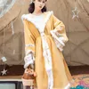 Gypsy Woolen Women Coats and Jackets Winter Boho Yellow Hooded Coat Keep Warm Autumn Lace-up Cardigan Vintage 210603